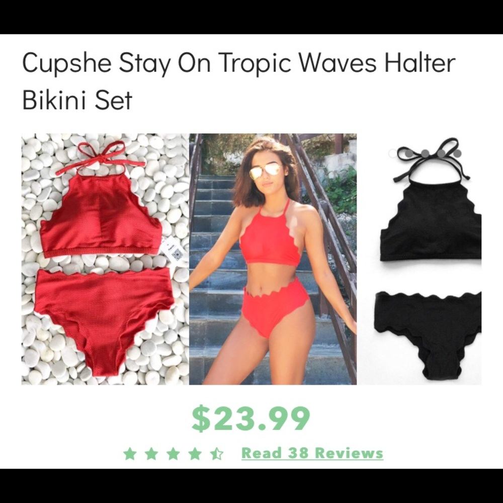 Cupshe Stay On Tropic Waves Halter Bikini Set